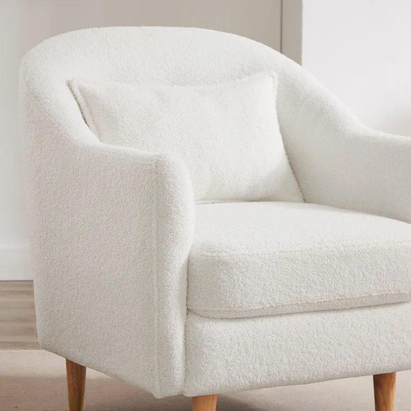 VANOMi 28.34W Set Of 2 Accent Armchair, Velvet Barrel Chair with Solid Wood Legs