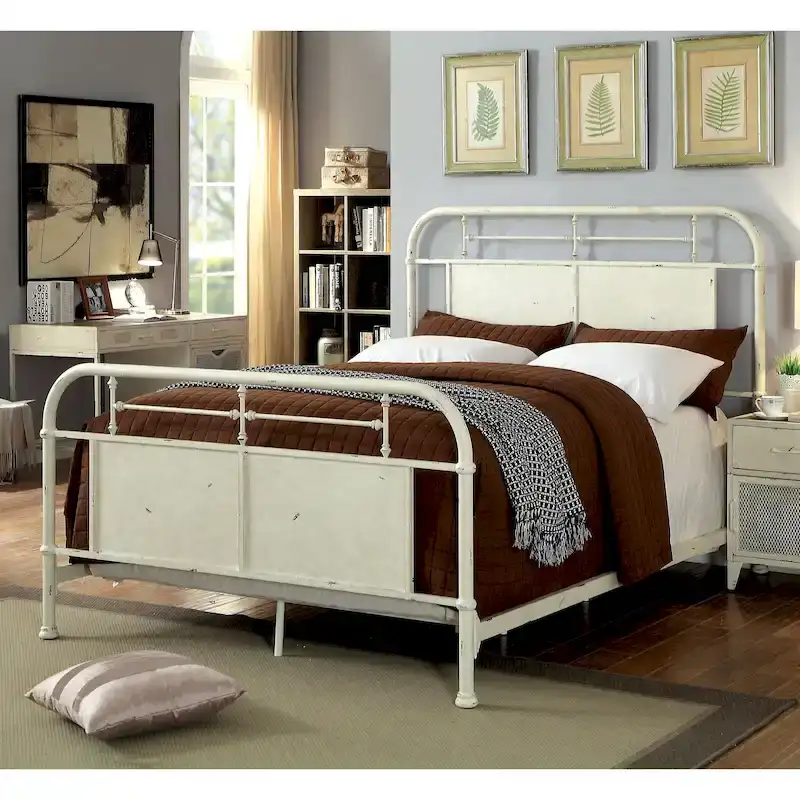 Furniture of America Ways Industrial Metal Panel Bed with Support Legs
