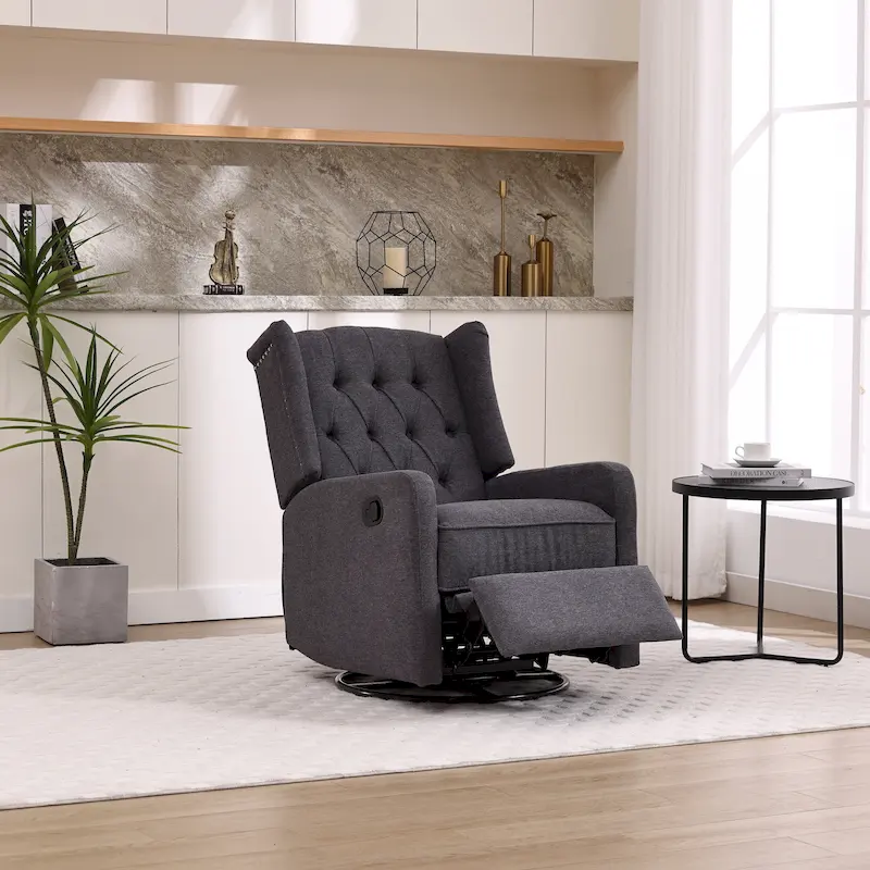 HOMEFUN Upholstered 360 Degree Swivel Rocking Recliner Chair for Bedroom,Living Room