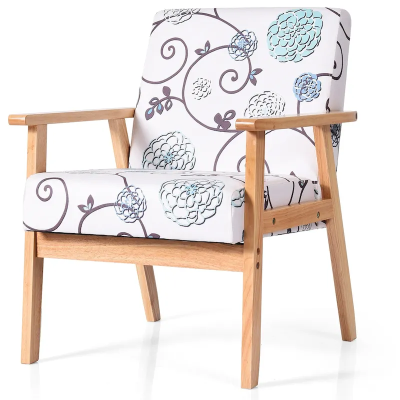 Gymax 2PCS Accent Armchair Upholstered Chair Home Office w/ Wooden - 25 x 26.5 x 32