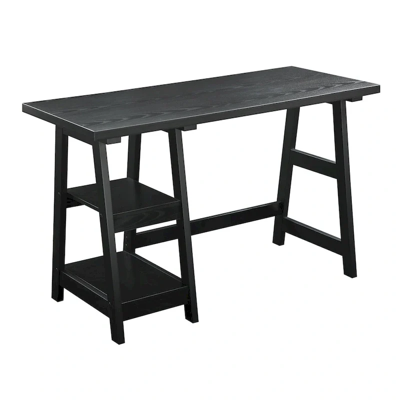 Trestle Desk with 2 Open Shelves – Contemporary Home Office & Student Desk