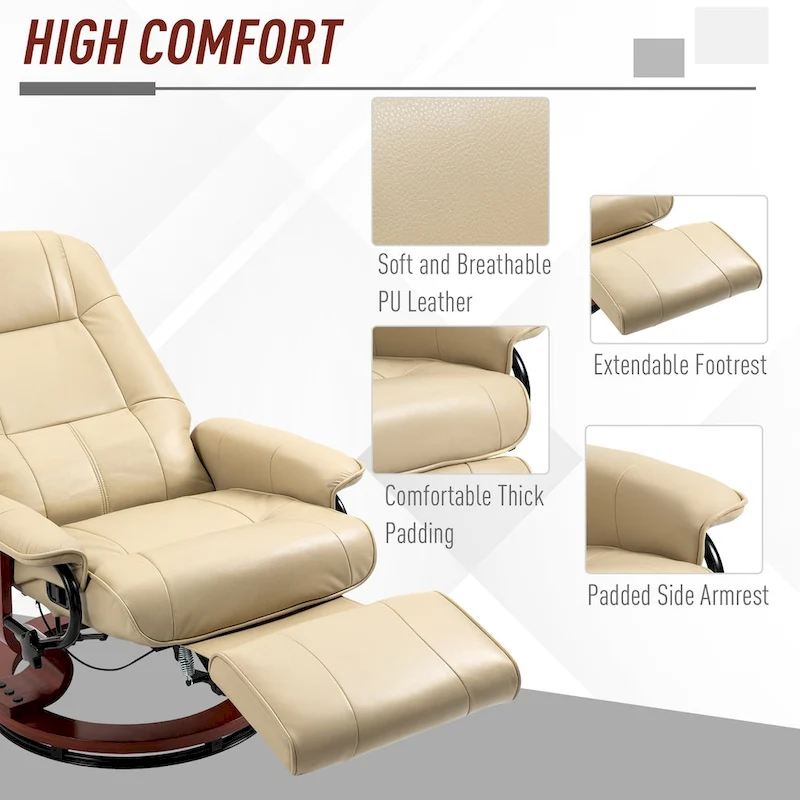 Faux Leather Manual Recliner with Swivel Wood Base