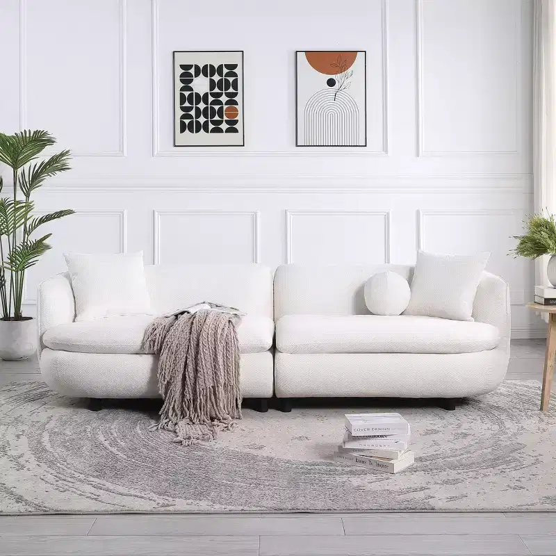 Probe Hues 89 inch Round Sofa, 3 Seater Modern Style Upholstered Couch With 2 Pillows