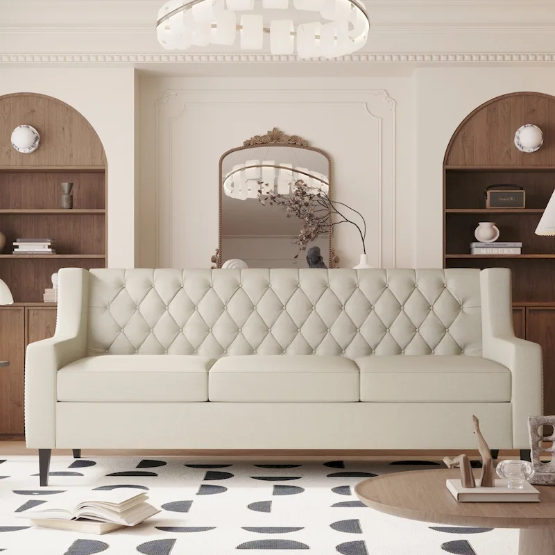 Naro Mid-Century Modern Fabric 3-Seater Sofa with Tufted Backrest by Christopher Knight Home