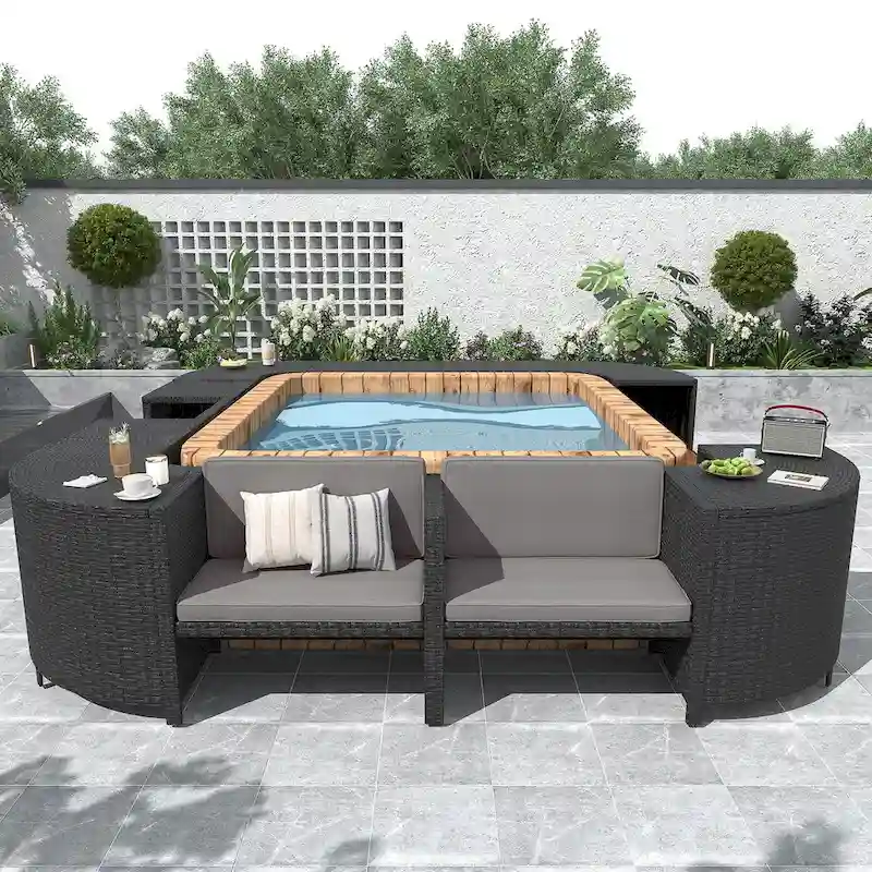Spa Surround Spa Frame Quadrilateral Outdoor Rattan Sectional Sofa Set