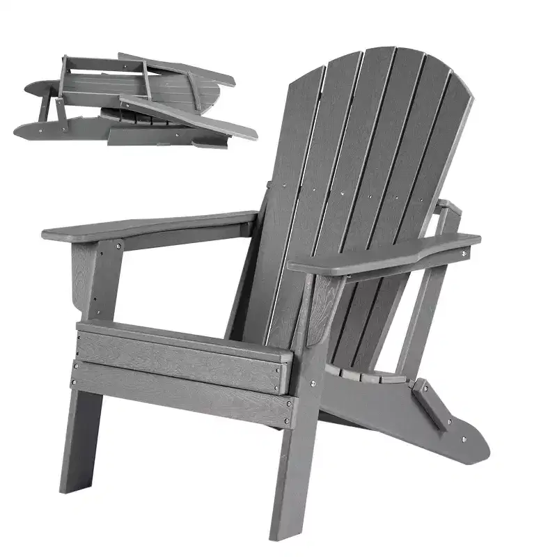 Folding Adirondack Chair  Deep Seat & Wide Armrests, Waterproof UV-Resistant Plastic Outdoor Chair for Patio, Lawn or Fire Pit