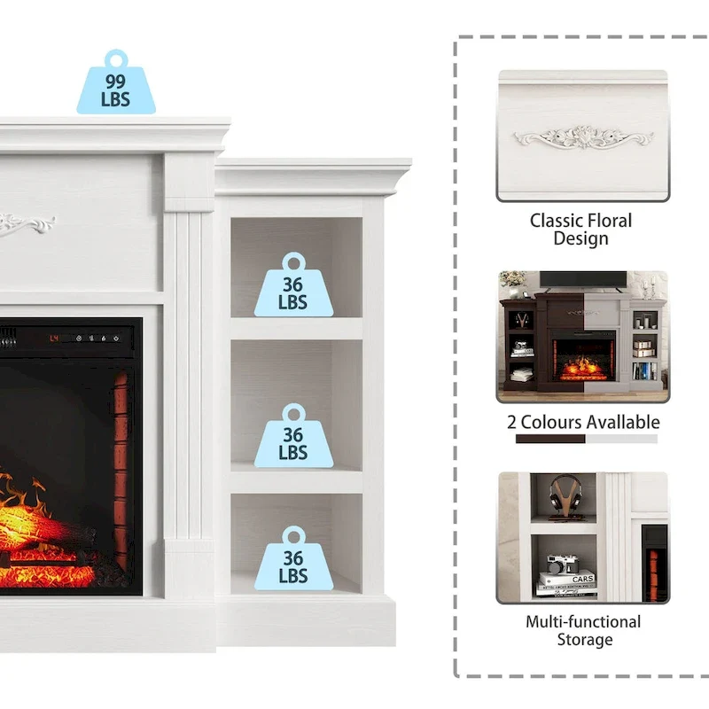 70 Wood Classical Fireplace TV Stand with 28 Electric Fireplace