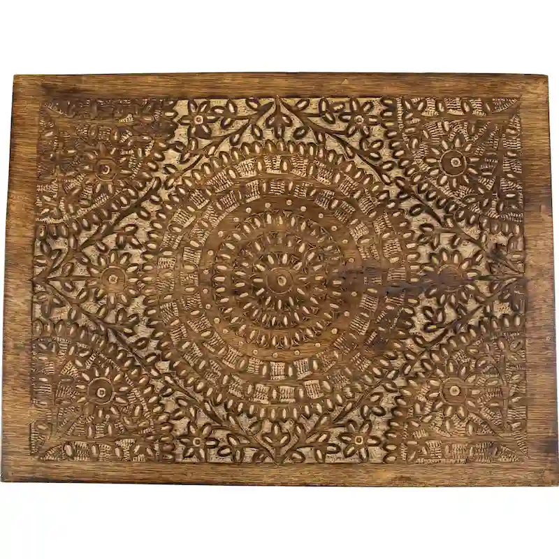 Set of 3 Walnut Brown Stackable Mandala Nesting Tables 24