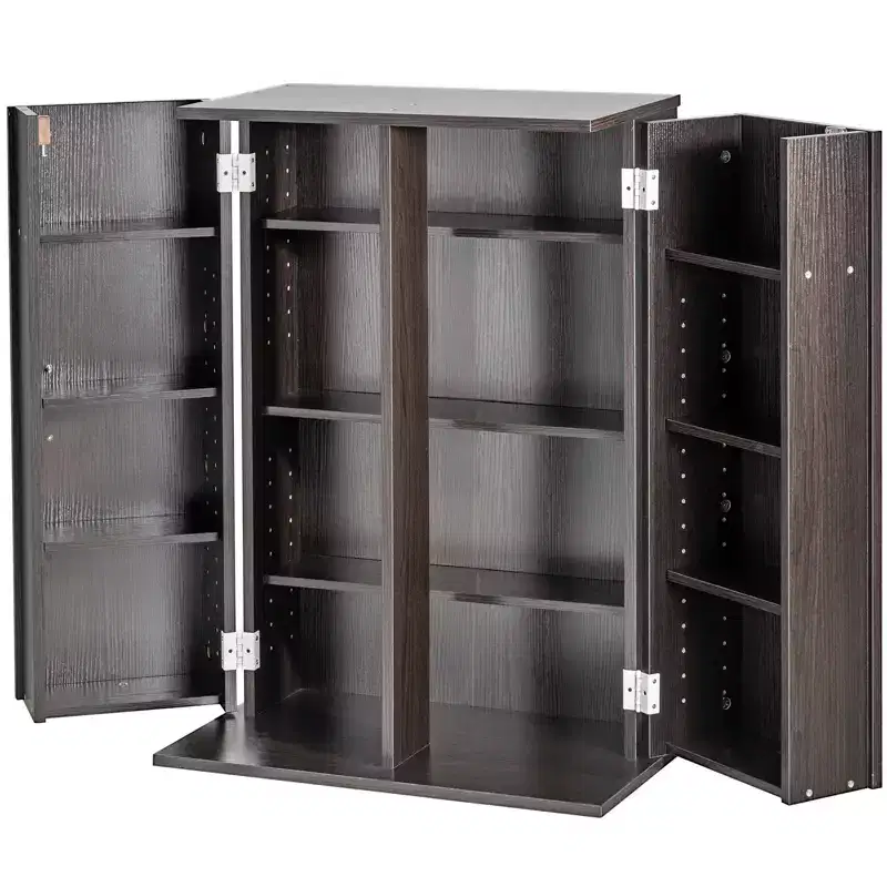Media Storage Cabinet with Doors & Adjustable Shelves – Holds 576 CDs/DVDs, Brown