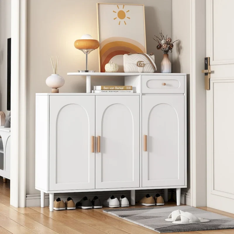 Shoe Cabinet with Arched Doors and Drawer – Adjustable Shelves & Storage Sideboard