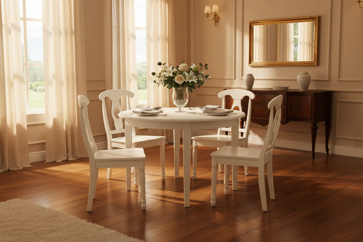 Round Patio Table 42 Inch Outdoor Dining Table with 4 Chairs Beachy Design