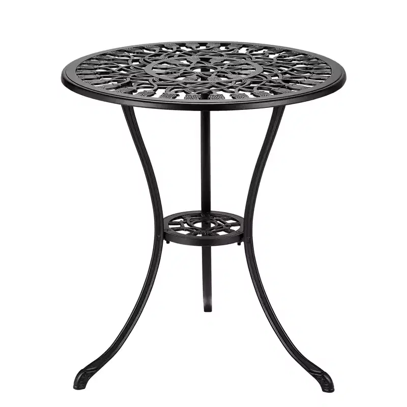 Round Patio Bistro Table, Weather-Resistant Cast Aluminum Outdoor Garden Stool, Antique Floral Design, for Backyard, Garden