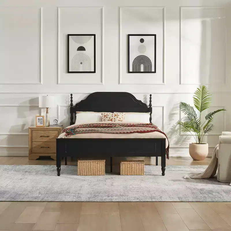 Ashbourne Modern Upholstered Bed with Curved Headboard — Queen, Polyester