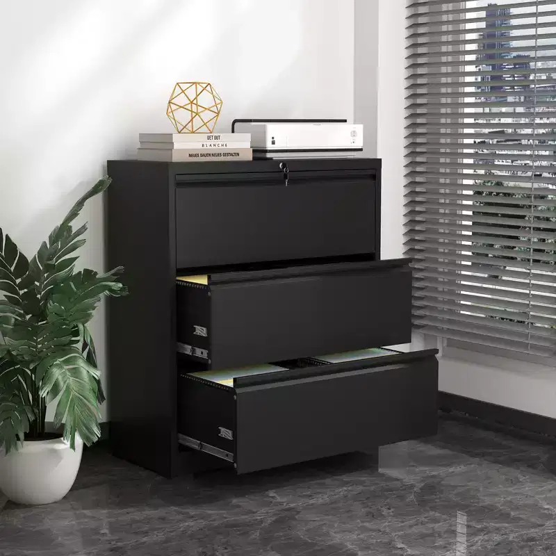 VIYET 40H Lockable Lateral File Cabinet - Heavy-Duty Metal for Home Office, Silent Full-Extension Slides, Anti-Tilt, Fits Letter/Legal/A4/F4