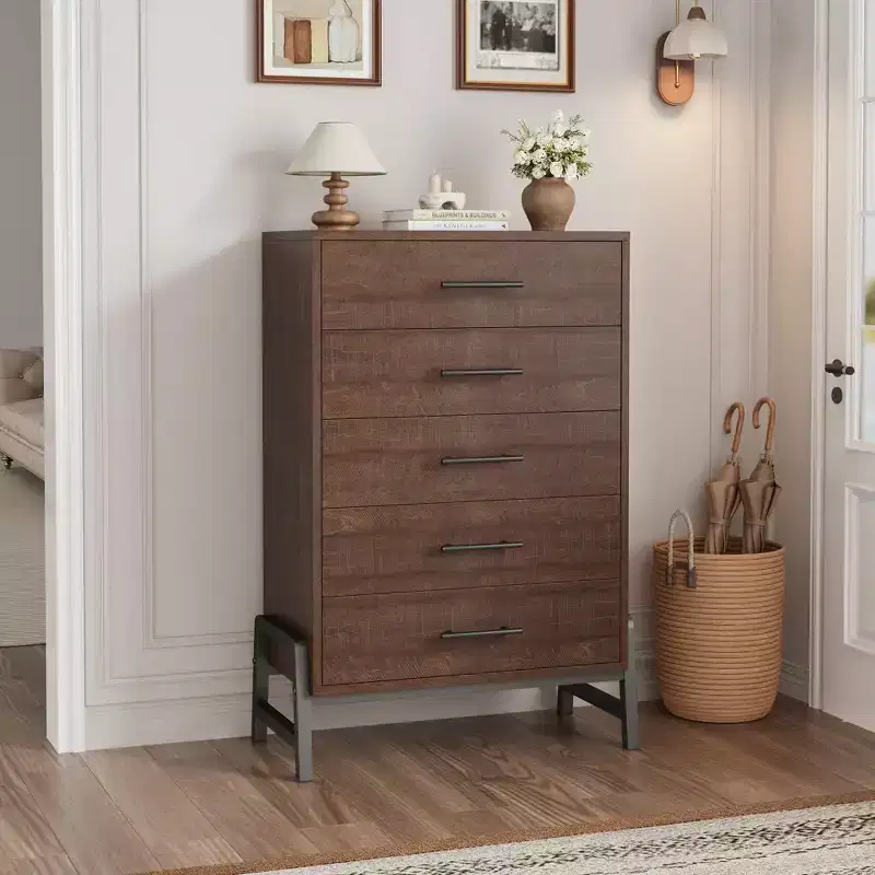 Comfortable dresser for bedroom, 50-inch high drawer with large storage space, freestanding wooden closet for living room, bedroom, entryway