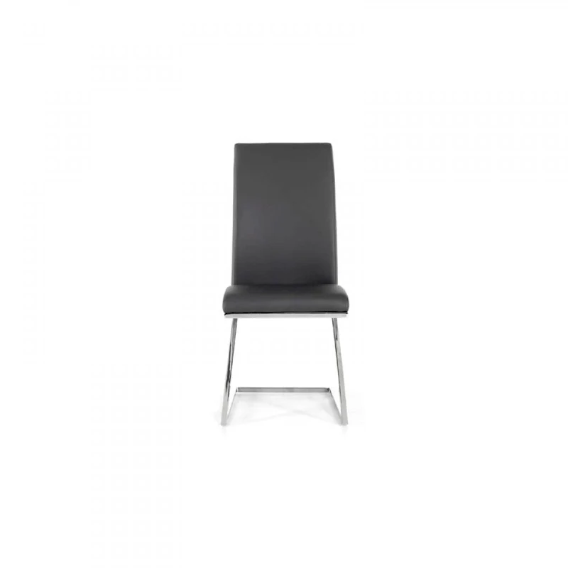 Set of Two Gray And Silver Upholstered Faux Leather Dining Side Chairs