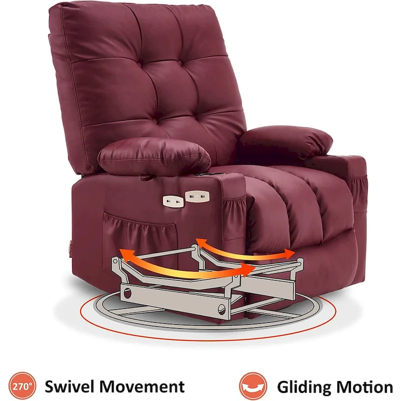 MCombo Large Power Swivel Glider Rocker Recliner Chair with Massage and Heat, Faux Leather 7748