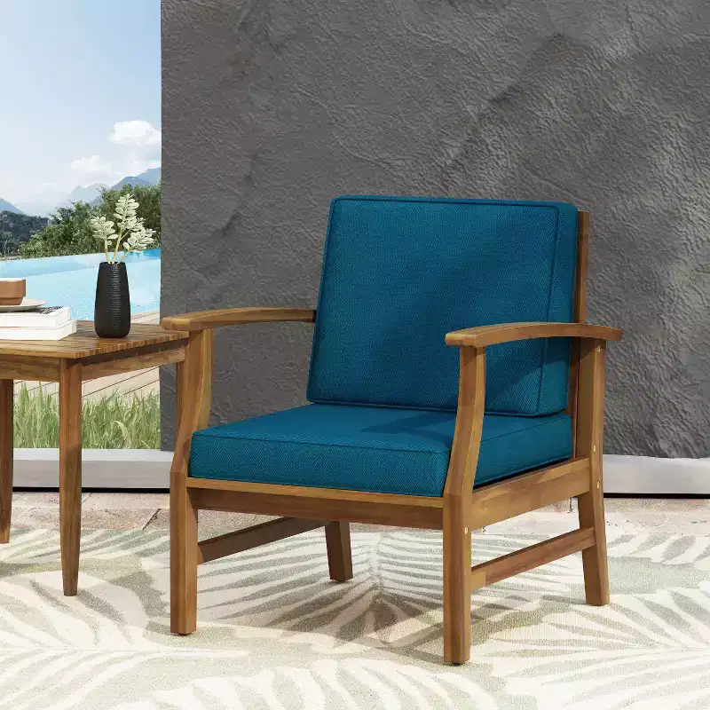 GDFStudio Abena Outdoor Acacia Wood Club Chair with Cushions