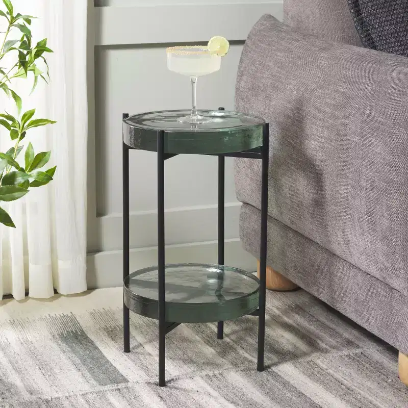 Noham Glass Side Table - ACC5502A - Clear/Black - Safavieh
