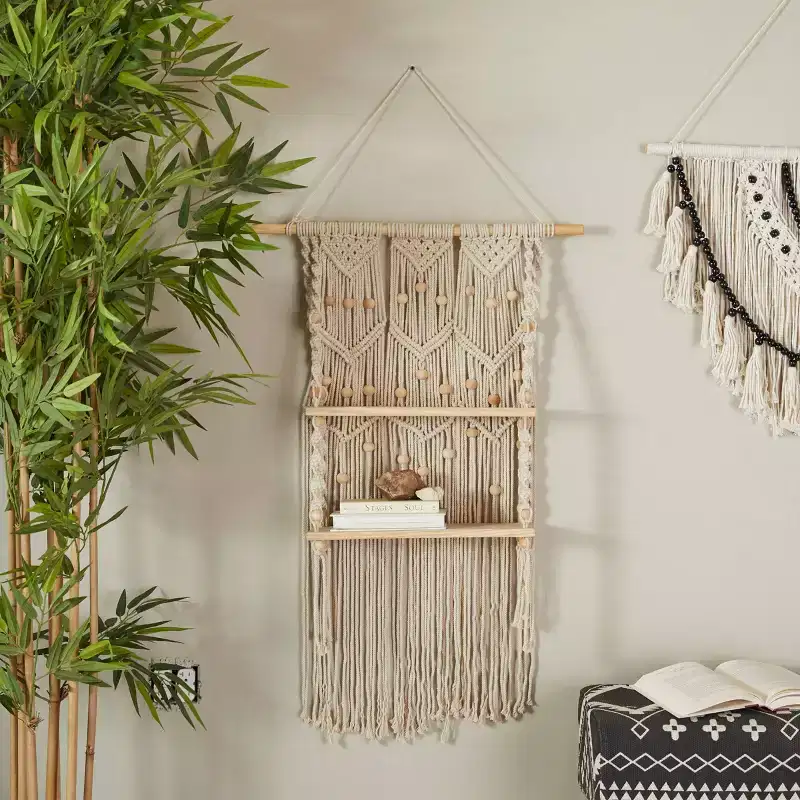 Handmade Cotton Macrame Wall Shelf with 2 Shelves – 49