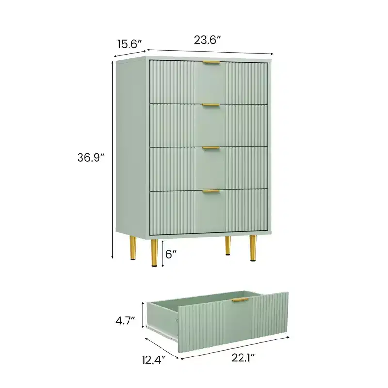 Fluted 5 Drawers Dresser for Bedroom, Modern Tall Chest of Drawers with Wood Grain, Farmhouse Wooden Vertical Dresser for Closet, Hallway