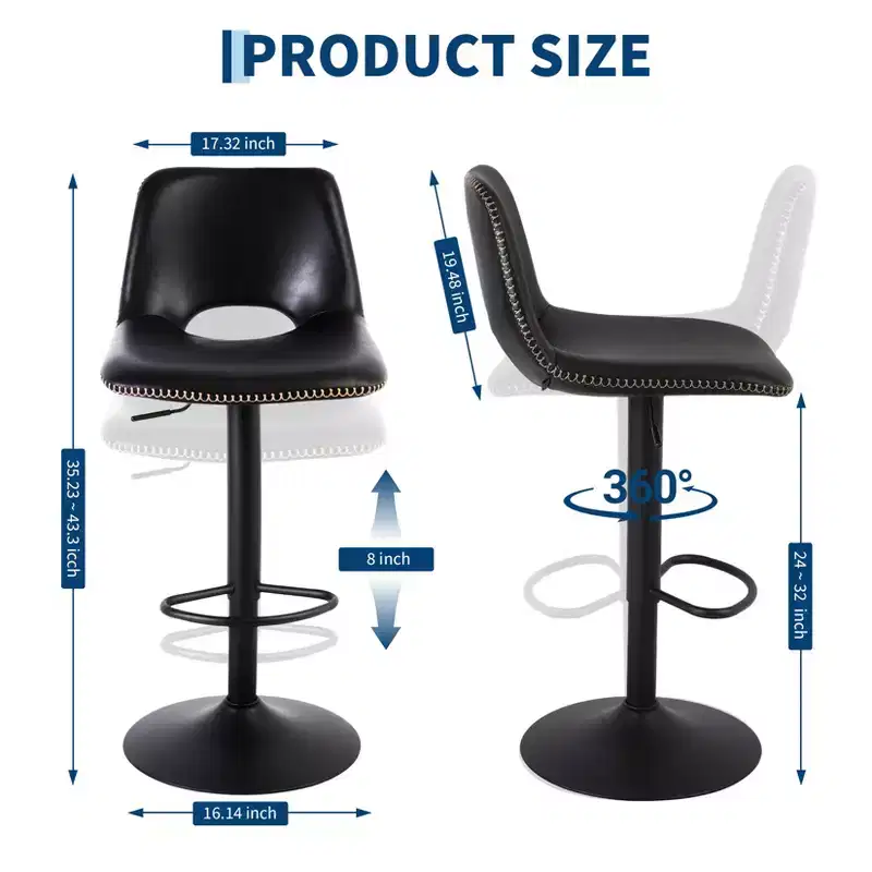 2 Adjustable Height Bar Stools,Modern Leatherette Upholstered Counter Stools with Ergonomic Backrest,330LBS Capacity for Kitchen Island Home