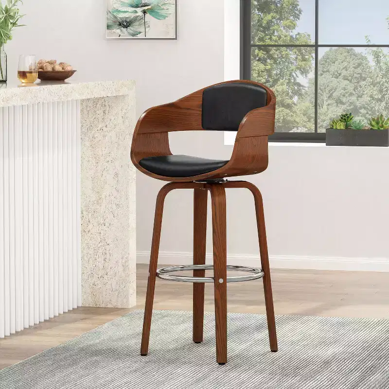 360 Swivel Bar Stool Counter Stool Dining Chair Pub Kitchen Stool, Black&Brown