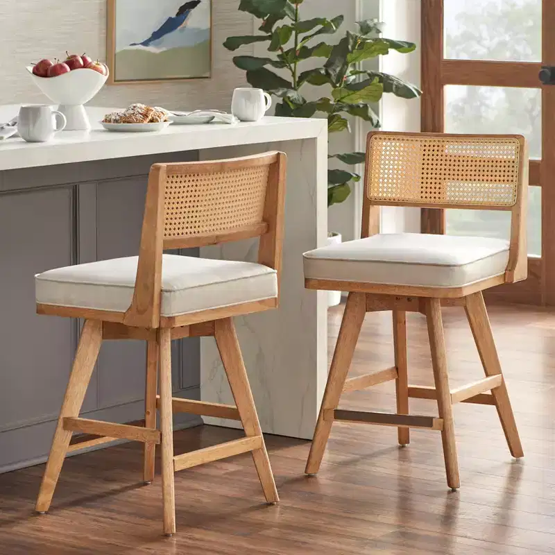 Buylateral Set of 2 Serena Swivel Counter Height Barstool Beige/Light Walnut