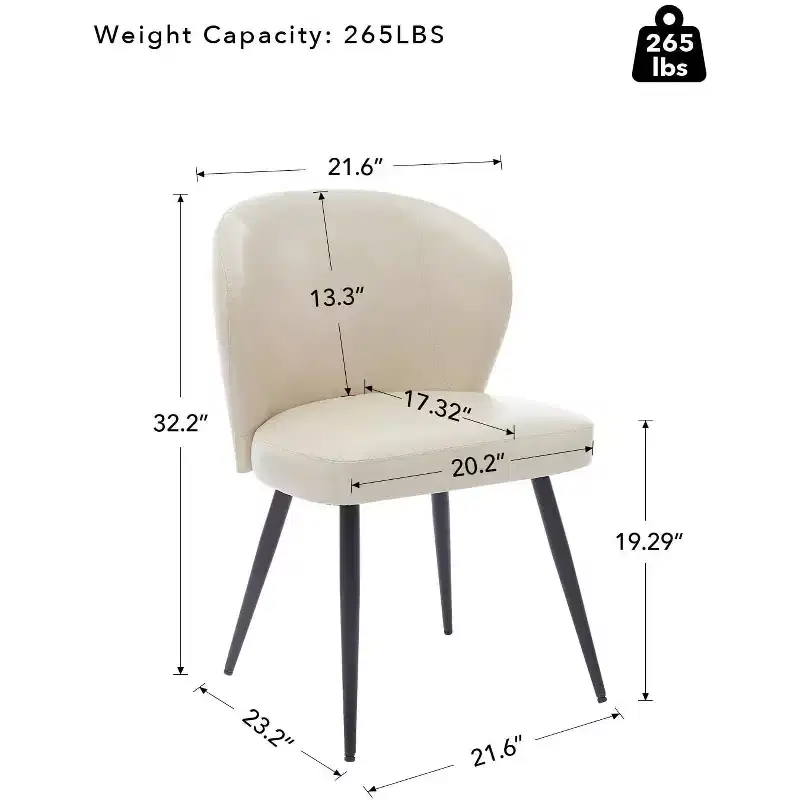 Dining Chair Set of 2, Kitchen Dining Chairs with Upholstered Back and Seat, Armless Faux Leather Upholstered Decorative Side Chair