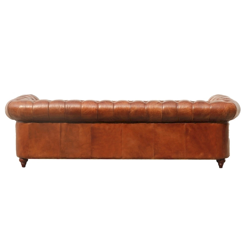 Pasargad Home Paris Club Chesterfield Tufted Sofa, Brown - 28.7 H x 97.2 W x 39 D