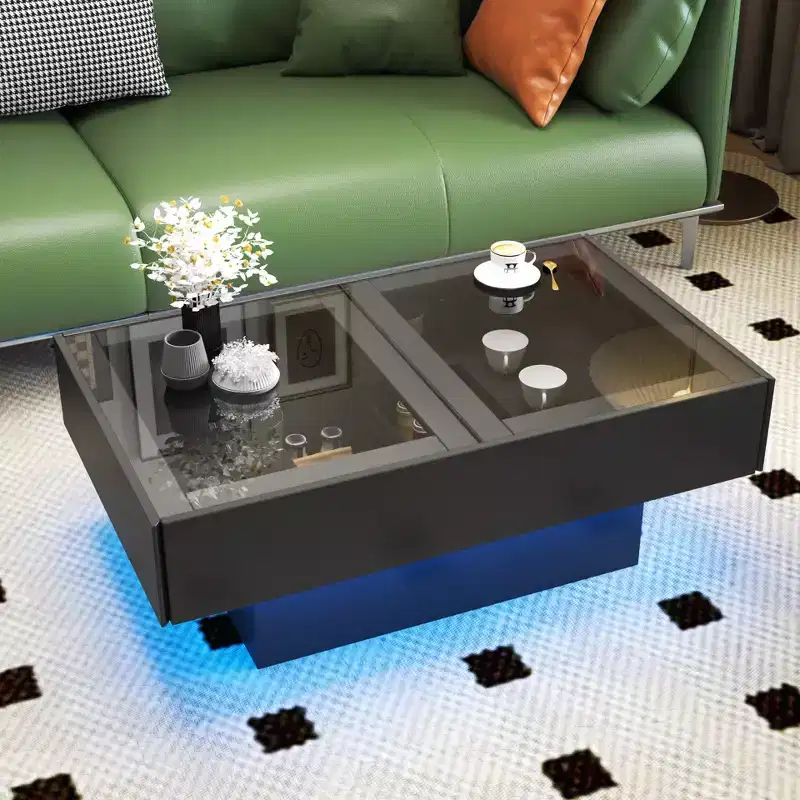 GDFStudio Kelsen Modern 39.37 Rectangle Storage Coffee Table with Sliding Tabletop