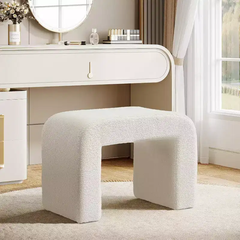 Modern Upholstered Vanity Stool Ottoman, Arched Sofa Footrest, Fully Assembled