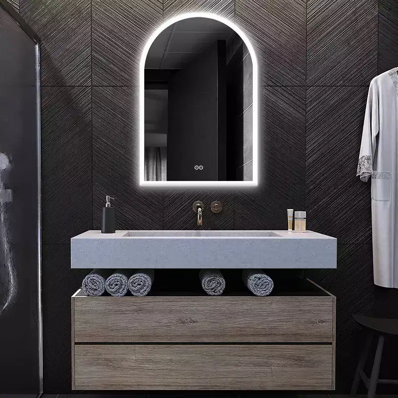 Dovelina LED Wall Mounted Mirror with Anti-Fog Modern Arched Bathroom Vanity Mirror