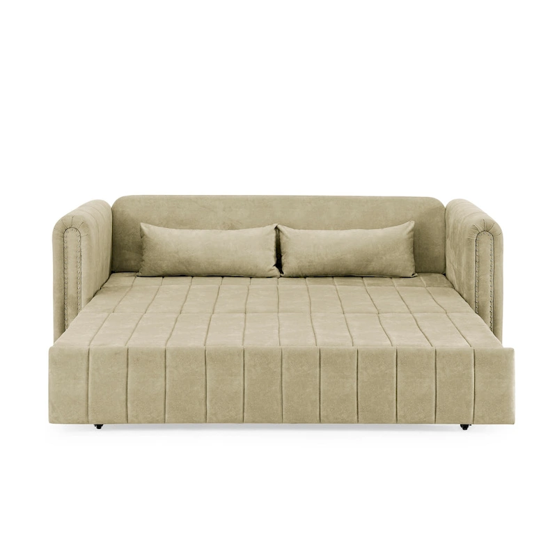 Modern 68 Foam 3 in 1 Pull-Out 3-seaters Bed Sleeper Sofa with Copper Nails and Two Drawers