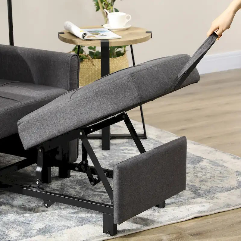 HOMCOM 3-in-1 Convertible Chair Bed, Multi-Functional Single Sofa Bed, Pull Out Sleeper Chair with Adjustable Backrest, Pillow