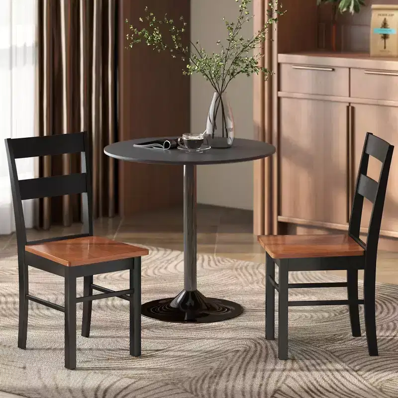 Farmhouse Dining Table Chairs, Set of 2 Rubber Wood Kitchen Table Chairs with Open Back for Living Room