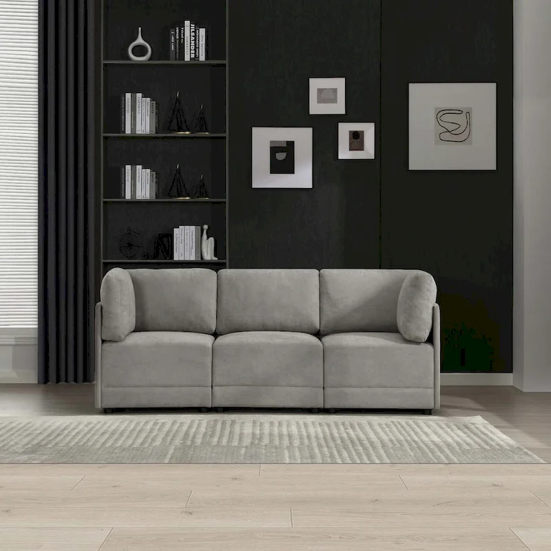 Modern Modular 3 Piece Reversible Sectional Linen Sofa Couch Optional in Free Combination