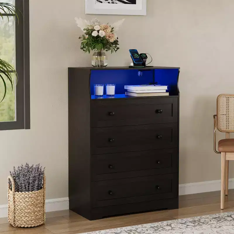 4 Drawer Wooden Dressers for Bedroom , Modern Nightstand for Bedside, Wood Chest of Drawers Storage Organizer for Living Room, Hallway, Closet
