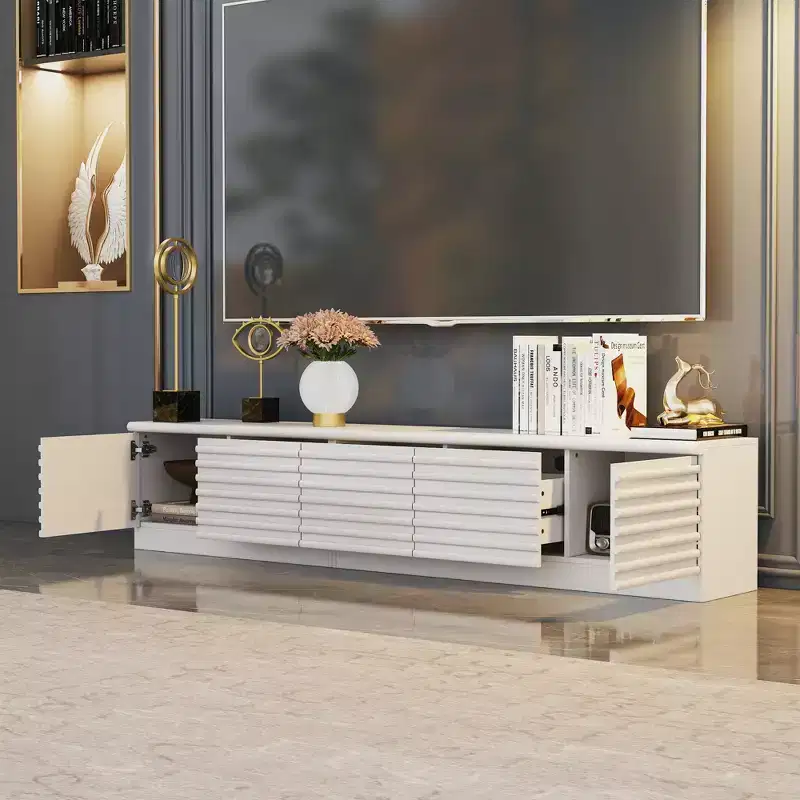 Minimalist White TV Stand Media Console – Multi-Compartment, Sleek Lines, Sturdy Build