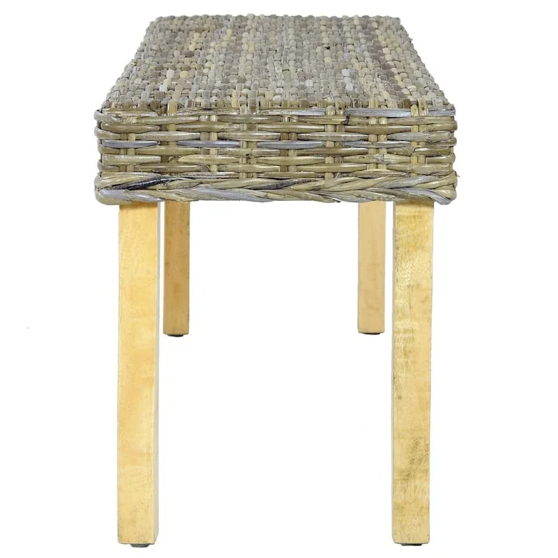 vidaXL Bench 43.3 Natural Kubu Rattan and Solid Mango Wood