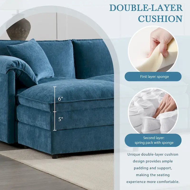 136 U-Shaped Chenille Cloud Sectional Sofa with Dual Ottomans