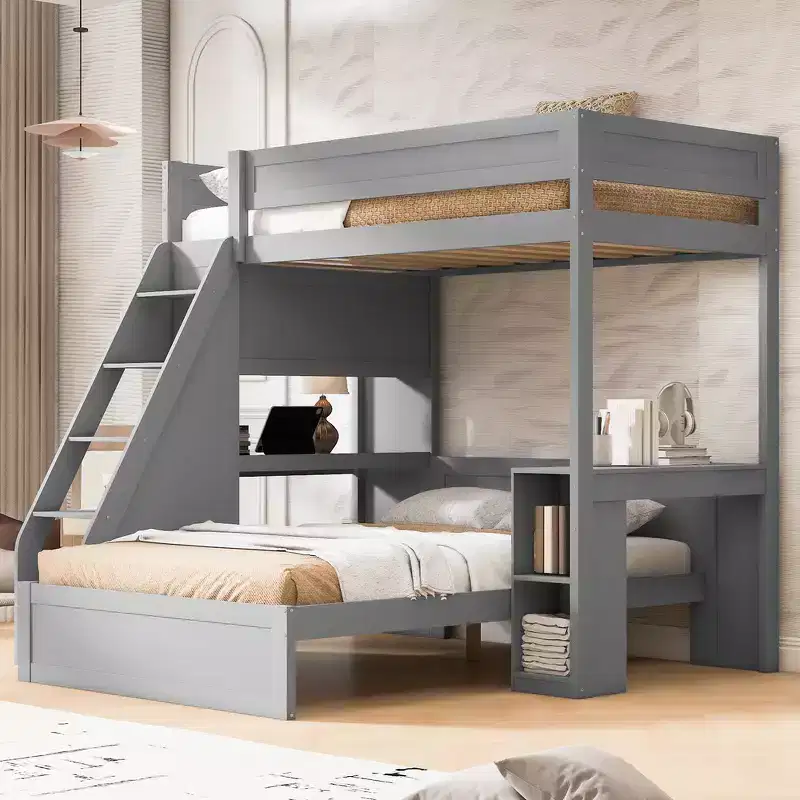 Twin XL Over Full Bed & Bed Frame with Desk and USB