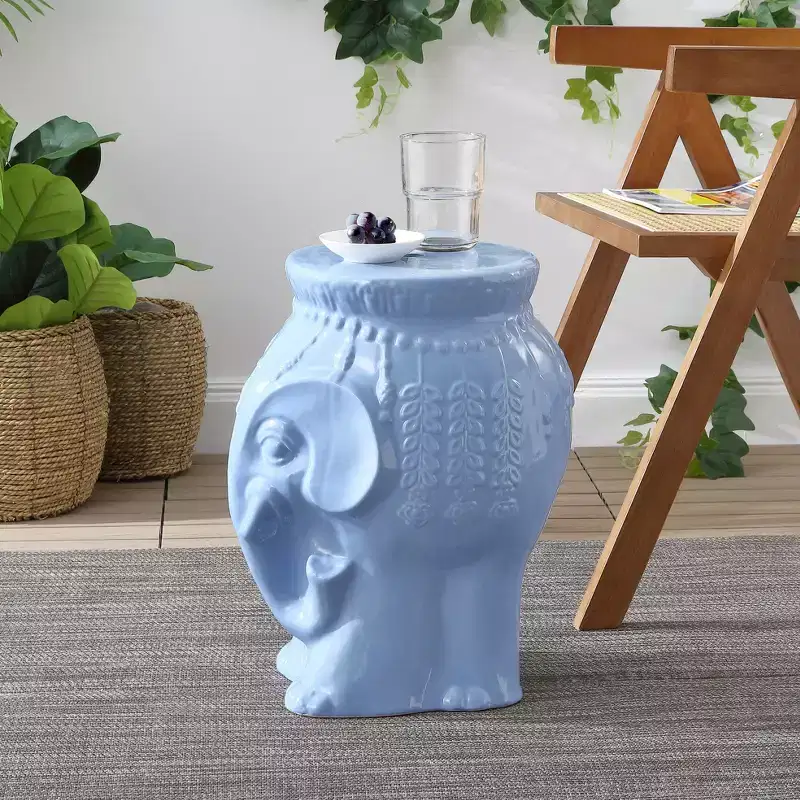 JONATHAN Y Orla 18.5 Modern Bohemian Elephant Ceramic Garden Stool/Accent Table
