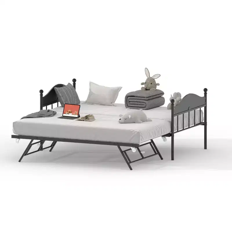 Twin Size Daybed with Trundle and Headboard, Steel Slat Support