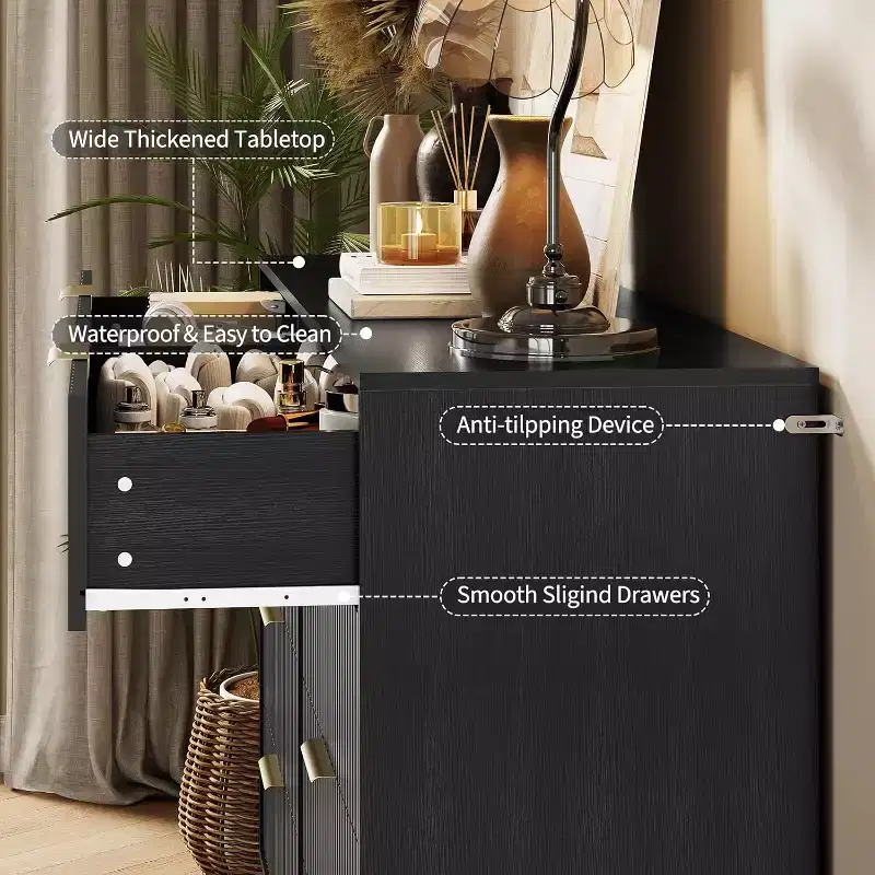 8-Drawer Fluted Wooden Dresser with Metal Handles