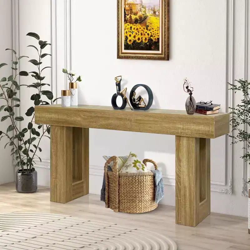 63 Inch Farmhouse Wood Console Table, Sofa Table for Entryway, Hallway, Living Room