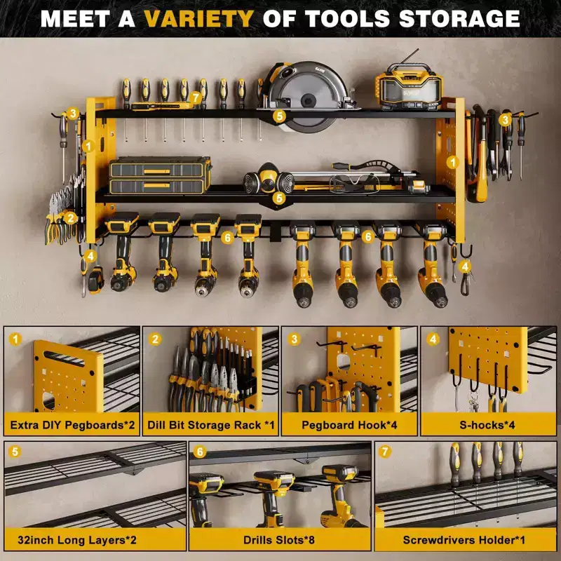 Hausource 3-Tier Power Tool Organizer Shelving Heavy Duty Storage Rack, Yellow