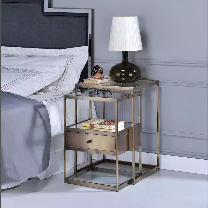 Royal Hampton Nesting Tables Set, Clear Glass & Brass, 2 Piece Pack