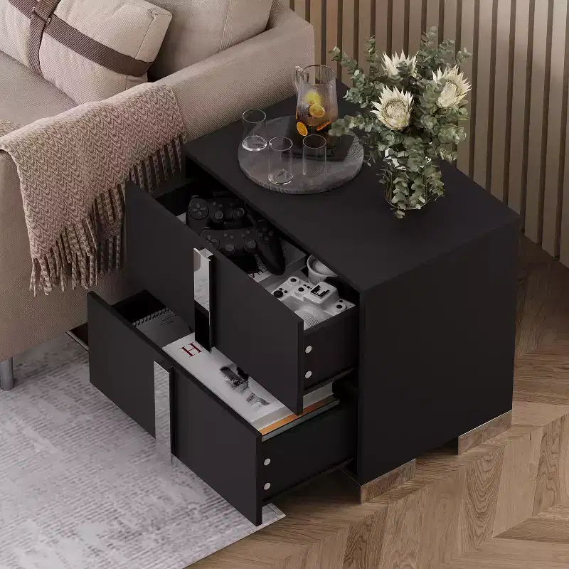 Modern End Sleek Modern 1 Drawer with Mirrored Accent Nightstand for Bedroom Living Room