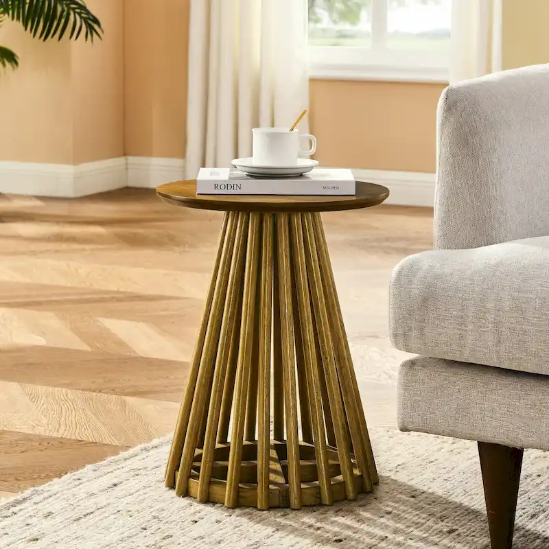 15.75 in. Round Wood Coffee Table, Simple End Table, Solid Wood Side Table for Living Room